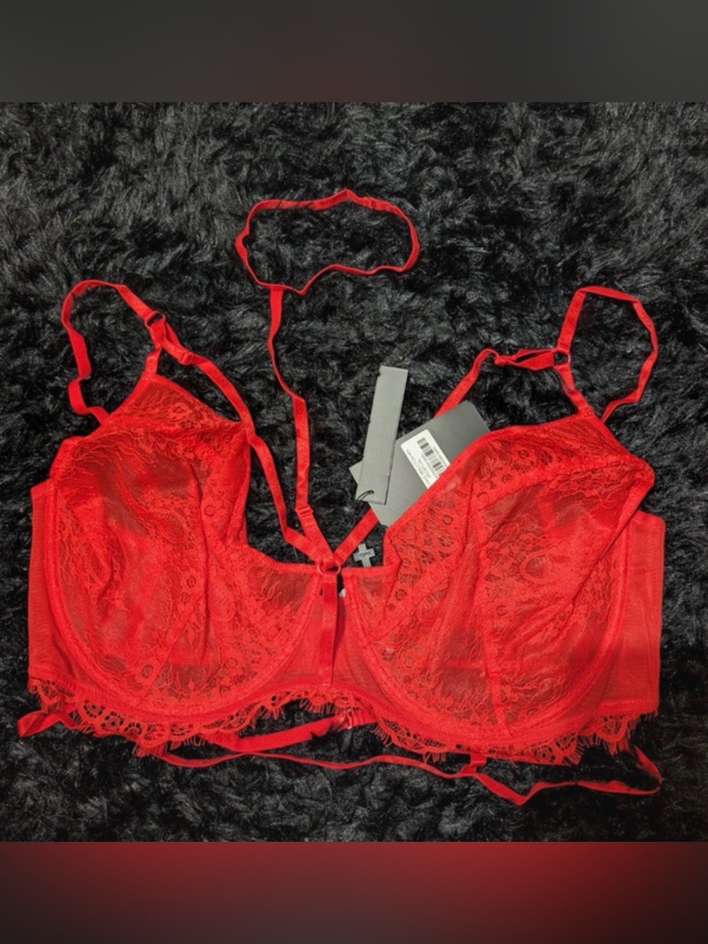 Harlow Red Lace Balconette Bra with Strappy Accents KILLSTAR 4X